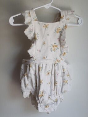 Gerber Baby Floral Romper Dress 24M Cream Yellow Ruffle Cottagecore